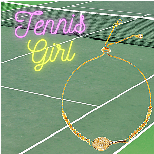 Gold Beaded Slider Tennis Racket Bracelet