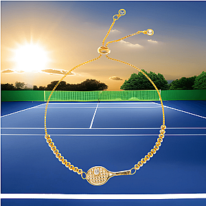 Gold Beaded Slider Tennis Racket Bracelet