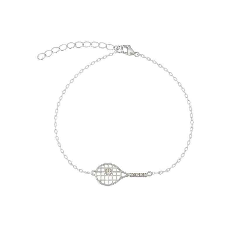 Silver Tennis Racket Adjustable Bracelet