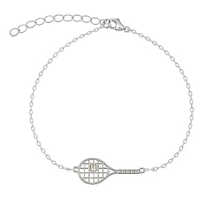 Silver Tennis Racket Adjustable Bracelet