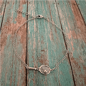 Silver Tennis Racket Adjustable Bracelet