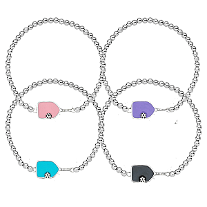 Sterling Silver Pickleball Beaded Stretch Bracelet