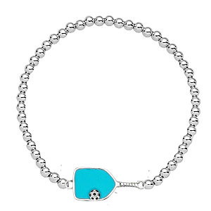 Sterling Silver Pickleball Beaded Stretch Bracelet