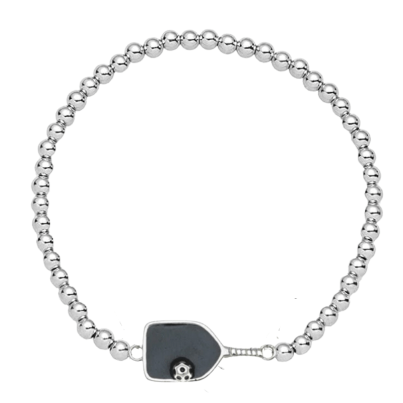 Sterling Silver Pickleball Beaded Stretch Bracelet