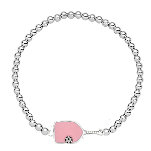 Sterling Silver Pickleball Beaded Stretch Bracelet