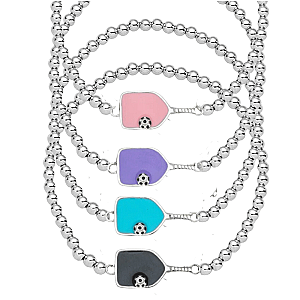 Sterling Silver Pickleball Beaded Stretch Bracelet
