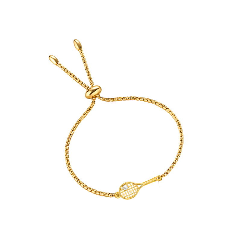 Gold Tennis Racket Adjustable Bracelet