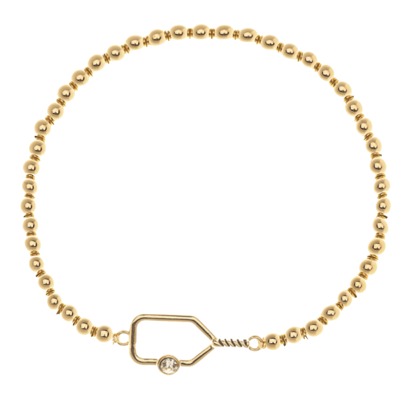 Pickleball Paddle Beaded Rhinestone Bracelet -Gold