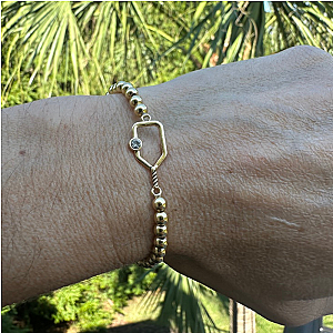 Pickleball Paddle Beaded Rhinestone Bracelet -Gold