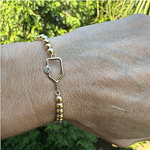 Pickleball Paddle Beaded Rhinestone Bracelet -Gold