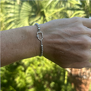 Pickleball Paddle Beaded Rhinestone Bracelet -Silver