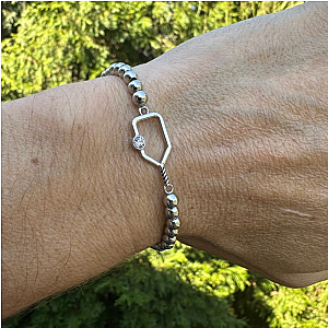 Pickleball Paddle Beaded Rhinestone Bracelet -Silver