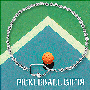Pickleball Paddle Beaded Rhinestone Bracelet -Silver