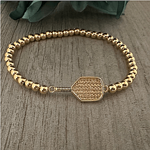 Pickleball Beaded Stretch Rhinestone Bracelet -Gold