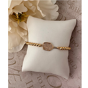 Pickleball Beaded Stretch Rhinestone Bracelet -Gold
