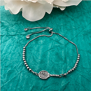 Tennis Racket Beaded Slider Bracelet