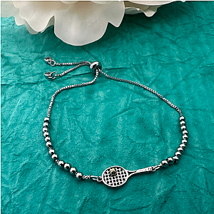 Tennis Racket Beaded Slider Bracelet