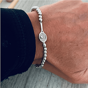 Beaded Silver Tennis Racket Bracelet