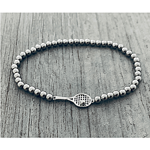 Beaded Silver Tennis Racket Bracelet