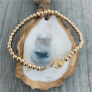 Gold Beaded Tennis Racket Bracelet