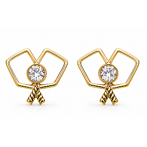 Gold Double Pickleball Paddle CZ Stud Earrings
