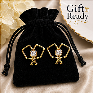 Gold Double Pickleball Paddle CZ Stud Earrings