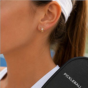 Gold Double Pickleball Paddle CZ Stud Earrings