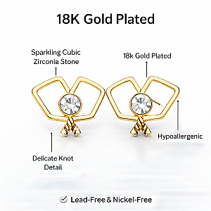 Gold Double Pickleball Paddle CZ Stud Earrings