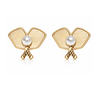 Gold Pickleball Pearl Paddle Stud Earrings