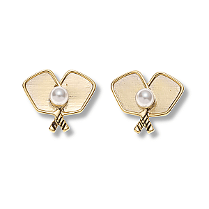 Gold Pickleball Pearl Paddle Stud Earrings