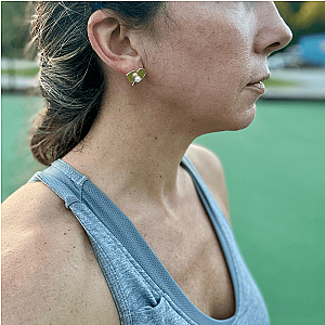 Gold Pickleball Pearl Paddle Stud Earrings