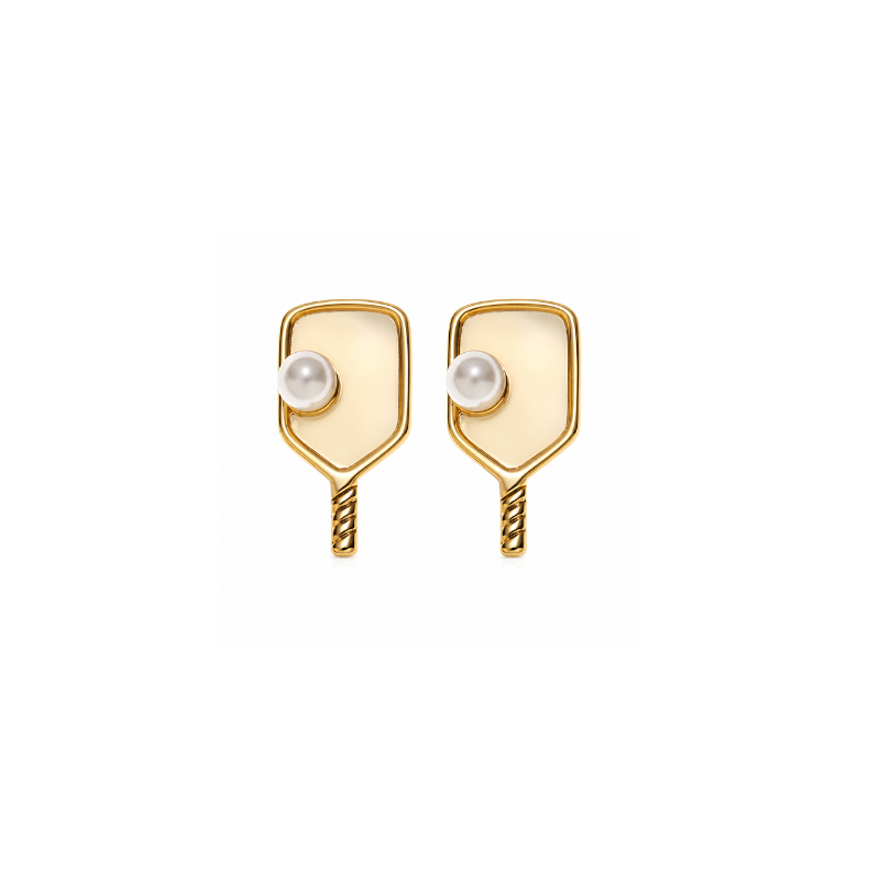 Gold Pickleball Pearl Stud Earrings