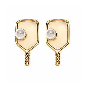 Gold Pickleball Pearl Stud Earrings