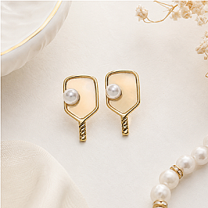 Gold Pickleball Pearl Stud Earrings