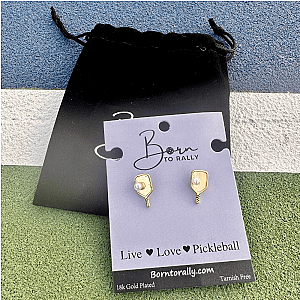Gold Pickleball Pearl Stud Earrings