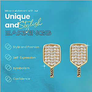 Gold CZ Pickleball Paddle Stud Earrings