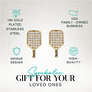 Gold CZ Pickleball Paddle Stud Earrings