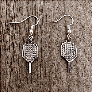 Pickleball Paddle Cz Dangle Earrings