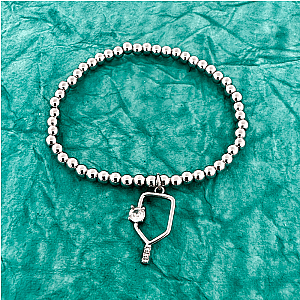 Pickleball CZ Beaded Stretch Bracelet - Pick Color