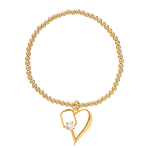 Pickleball Heart Beaded Stretch Bracelet - Gold