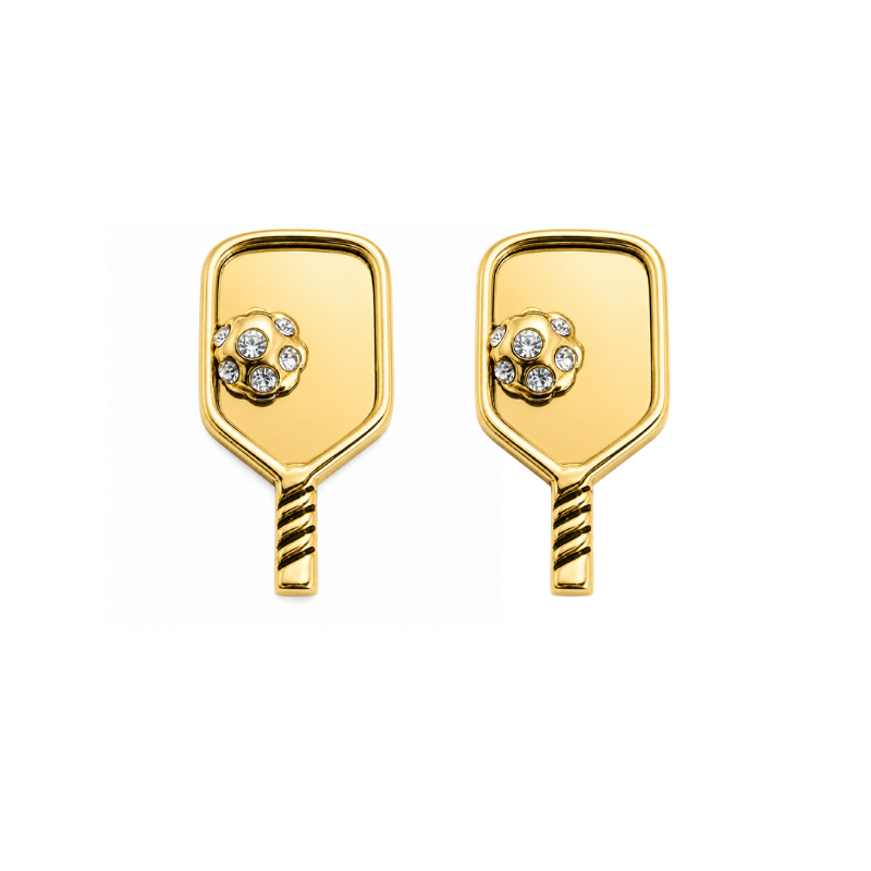 Gold Pickleball Paddle Stud Earrings