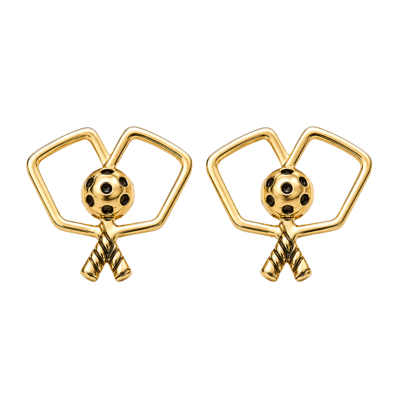 Gold Double Pickleball Paddle Stud Earrings