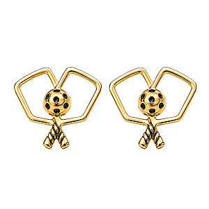 Gold Double Pickleball Paddle Stud Earrings