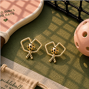 Gold Double Pickleball Paddle Stud Earrings