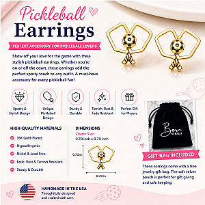 Gold Double Pickleball Paddle Stud Earrings
