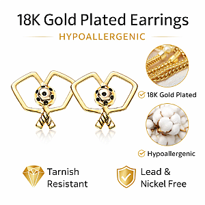 Gold Double Pickleball Paddle Stud Earrings