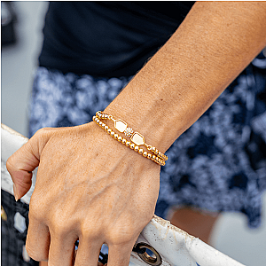 Gold Pickleball Beaded Stretch Bracelet
