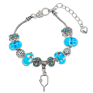 Blue Pickleball Charm Beaded Bracelet
