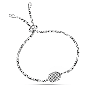 Silver Pickleball CZ Adjustable Bracelet- Pick Style