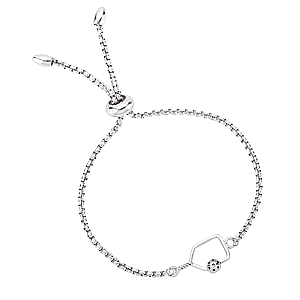 Silver Pickleball CZ Adjustable Bracelet- Pick Style